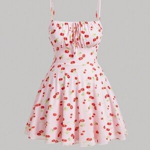 Cherry Print Pink Dress